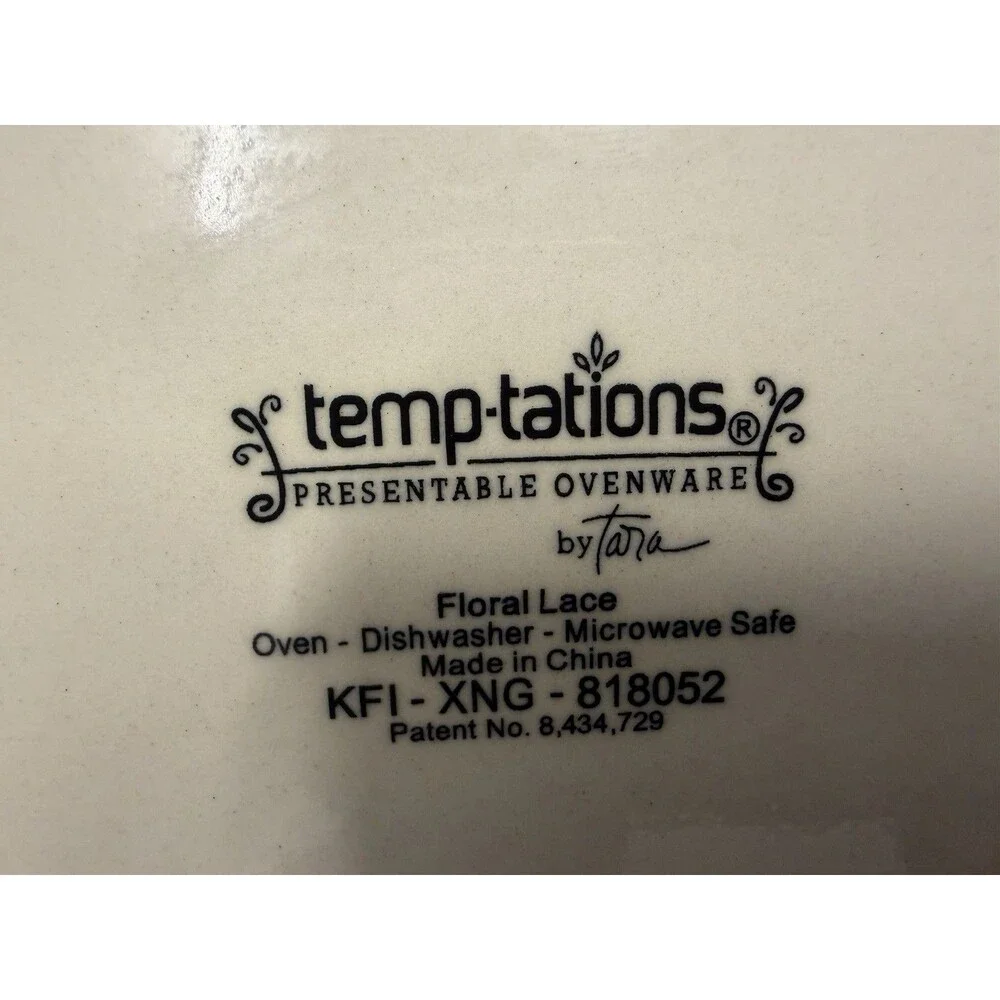 3 Pc TEMP-TATIONS Floral Lace 1 Quart Loaf Bakeware w/Lid & Hotplate